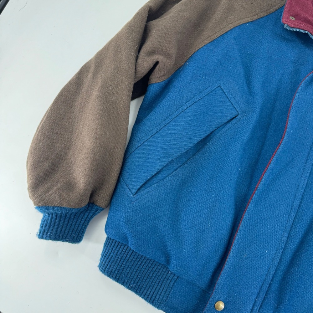 Pendleton Lobo Wool Bomber Jacket Men Blue Brown Maroon VTG M 1980's Rare - Picture 3 of 6